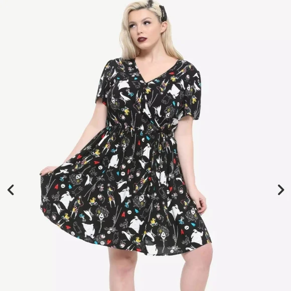 Disney Nightmare Before Christmas Black Patterned Faux Wrap Dress size 3X - Picture 8 of 8